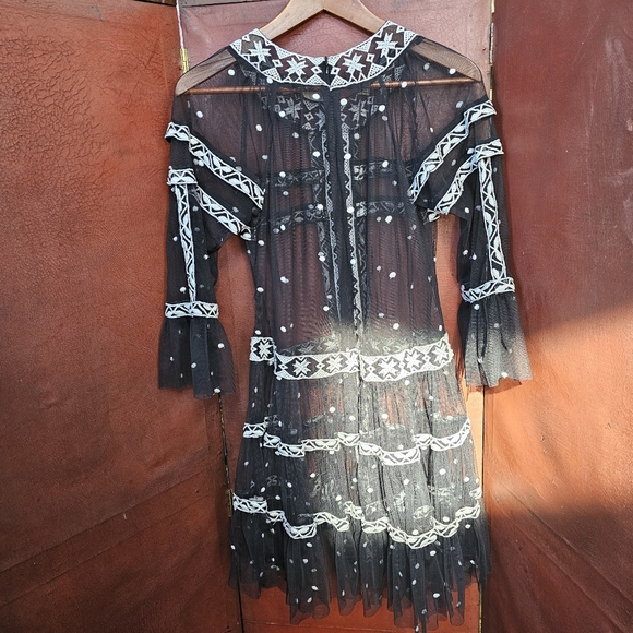 Free People Sheer Black Polka Dot Dress Top - Picture 4 of 4